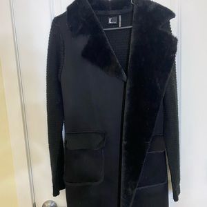 Long, faux suede black cardigan